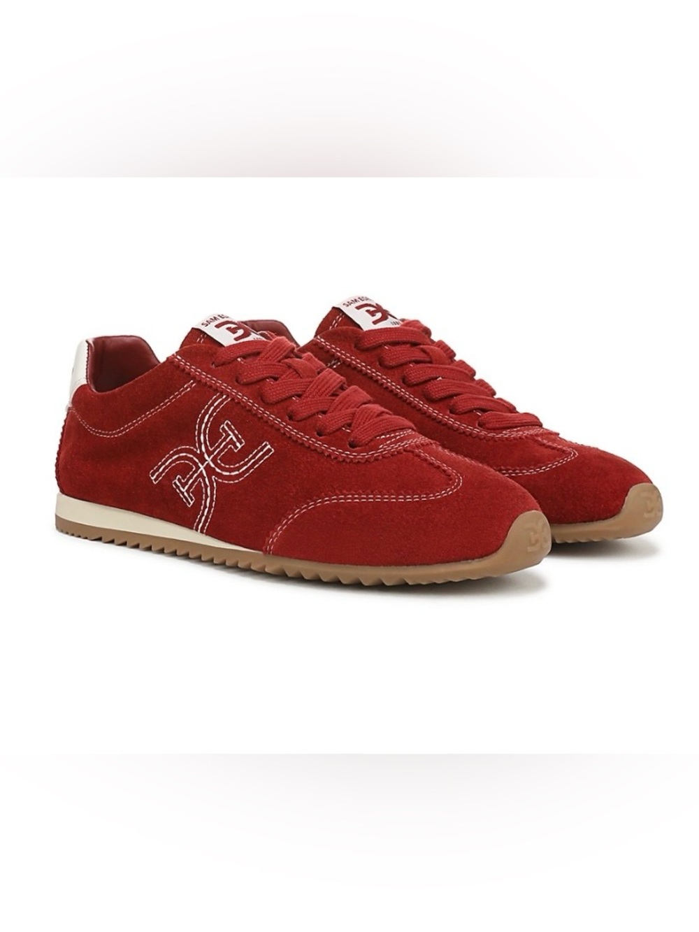 Sam Edelman Red Suede Lace-Up Sneakers.